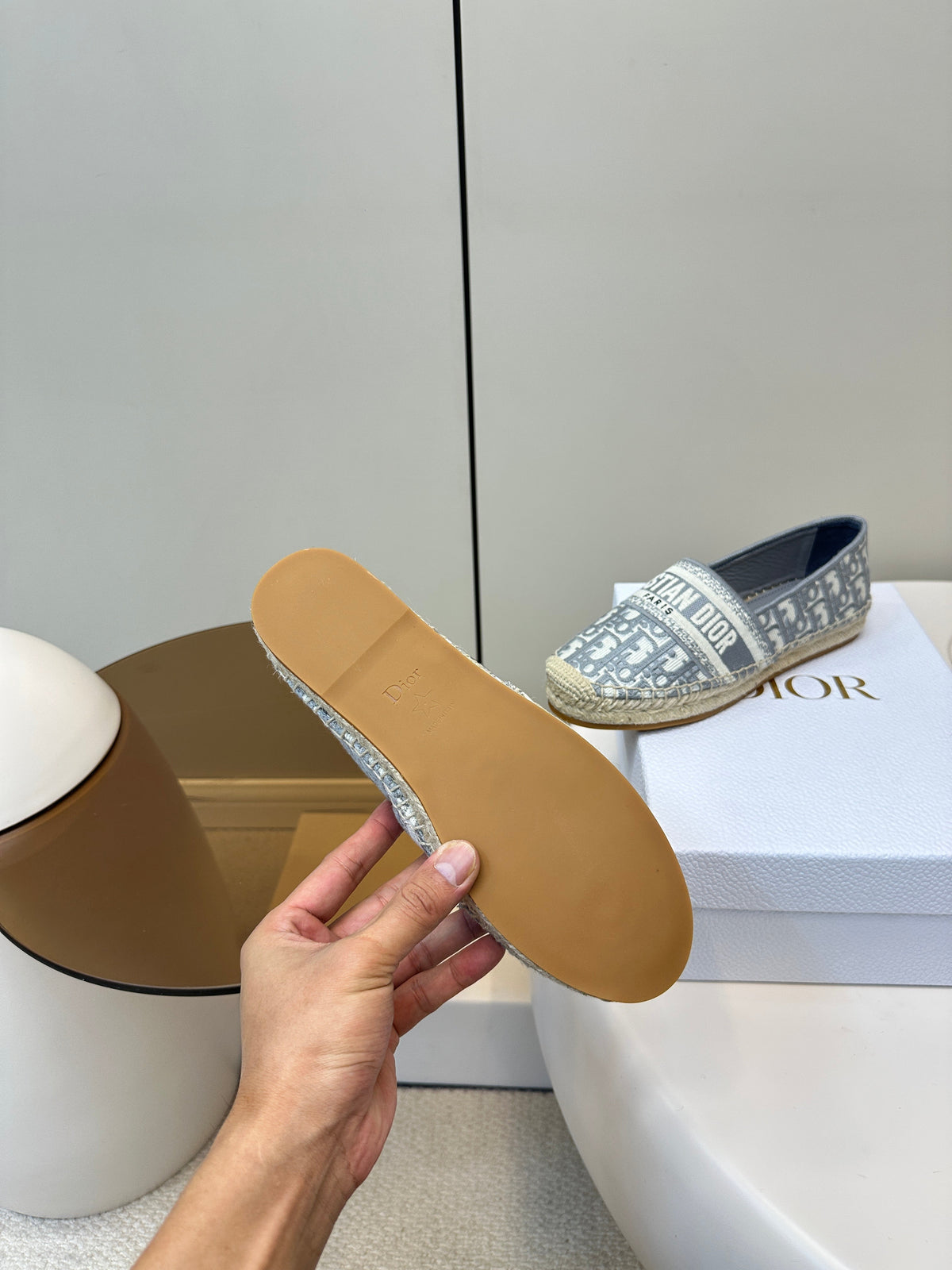 DIOR GRANVILLE ESPADRILLES FLAT 25S IN GRAY OBLIQUE EMBROIDERED COTTON