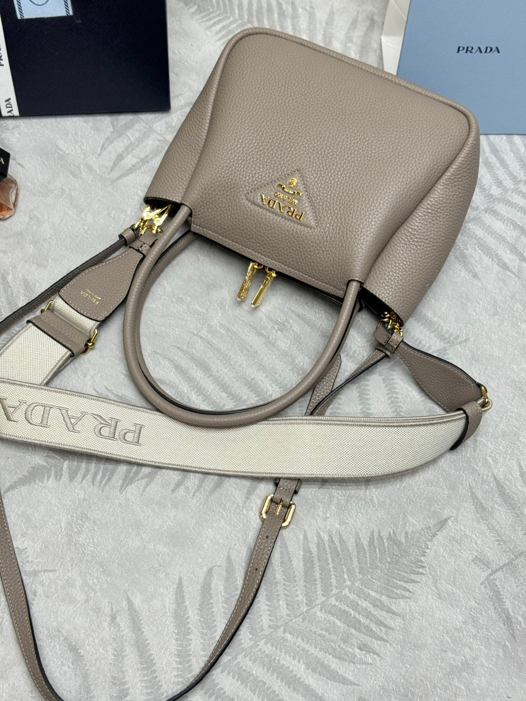 PRADA 25S SMALL BAG 23 IN TAUPE CALFSKIN GOLD HARDWRE