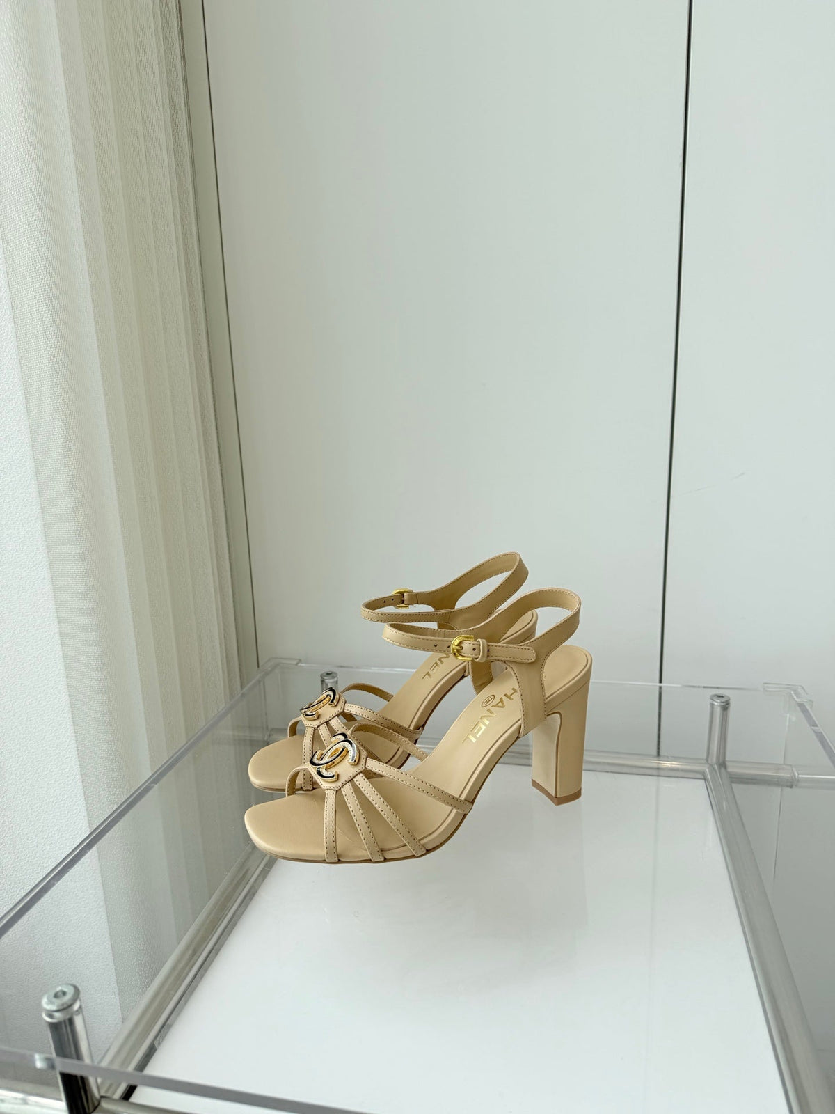 CHANEL HIGH HEEL SANDALS 85 MM IN FLAX YELLOW LAMBSKIN